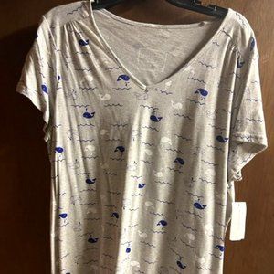 New Short sleeve Charter Club Whale design Pajama night shirt xlarge sleep shirt